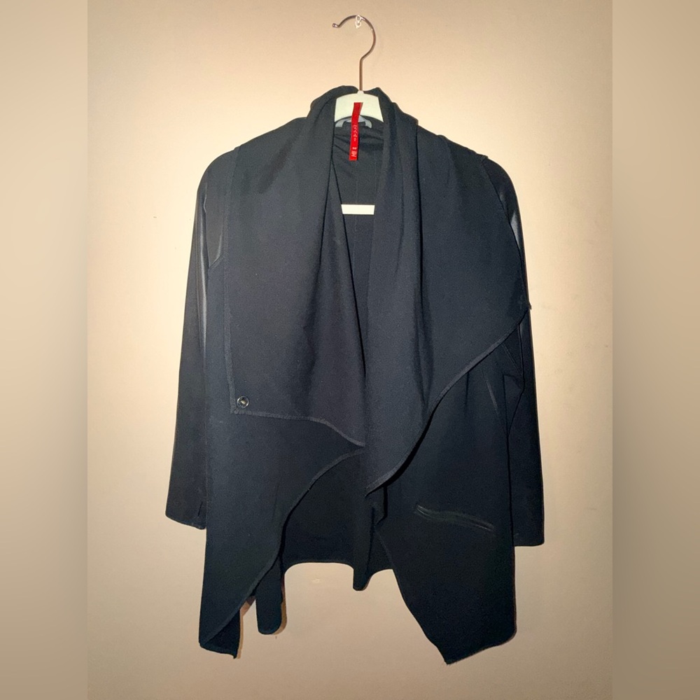SPANX faux leather draped Women's Blazer jacket size small black